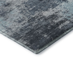HomeRoots 8' Modern Blue and Ivory Abstract Round Rug - Washable, UV Protected, Durable for High-Traffic Areas 716890
