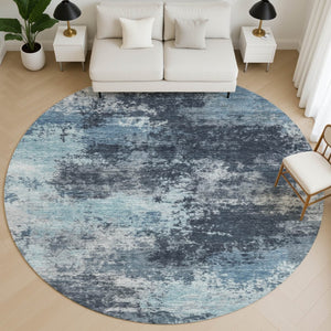HomeRoots 8' X 10' Blue and Ivory Abstract Washable Area Rug – Stain Resistant, UV Protected & Modern Style 716891