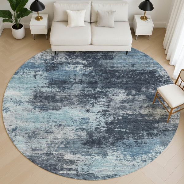 HomeRoots 8' X 10' Blue and Ivory Abstract Washable Area Rug – Stain Resistant, UV Protected & Modern Style 716891