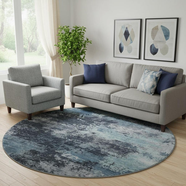 HomeRoots 8' X 10' Blue and Ivory Abstract Washable Area Rug – Stain Resistant, UV Protected & Modern Style 716891