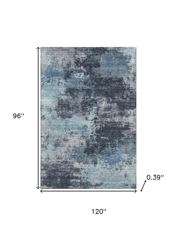 HomeRoots 9' X 12' Blue & Ivory Abstract Area Rug - Washable, UV Protected, Durable for High-Traffic Areas 716892