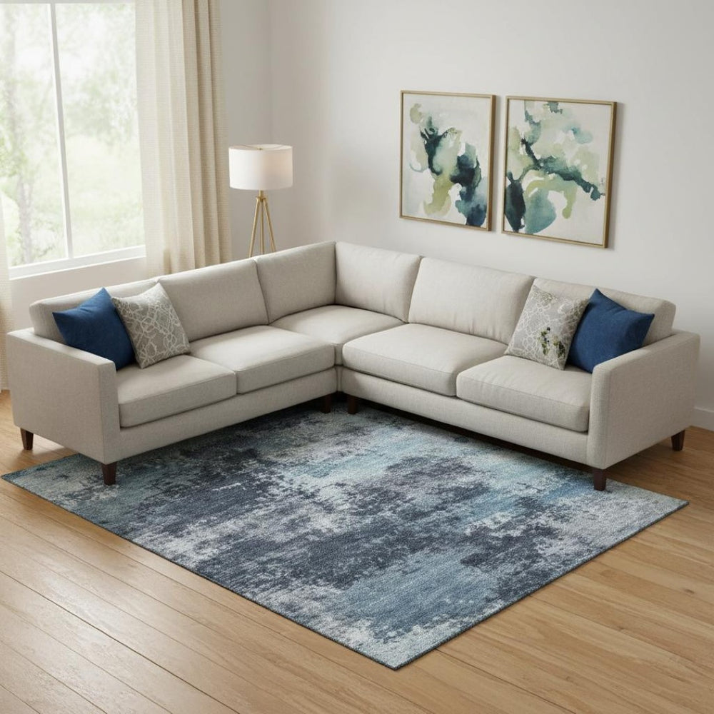 HomeRoots 9' X 12' Blue & Ivory Abstract Area Rug - Washable, UV Protected, Durable for High-Traffic Areas 716892