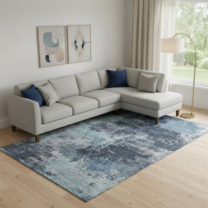 HomeRoots 10' X 14' Blue and Ivory Abstract Area Rug - Washable, UV Protected, Durable for High-Traffic Spaces 716893