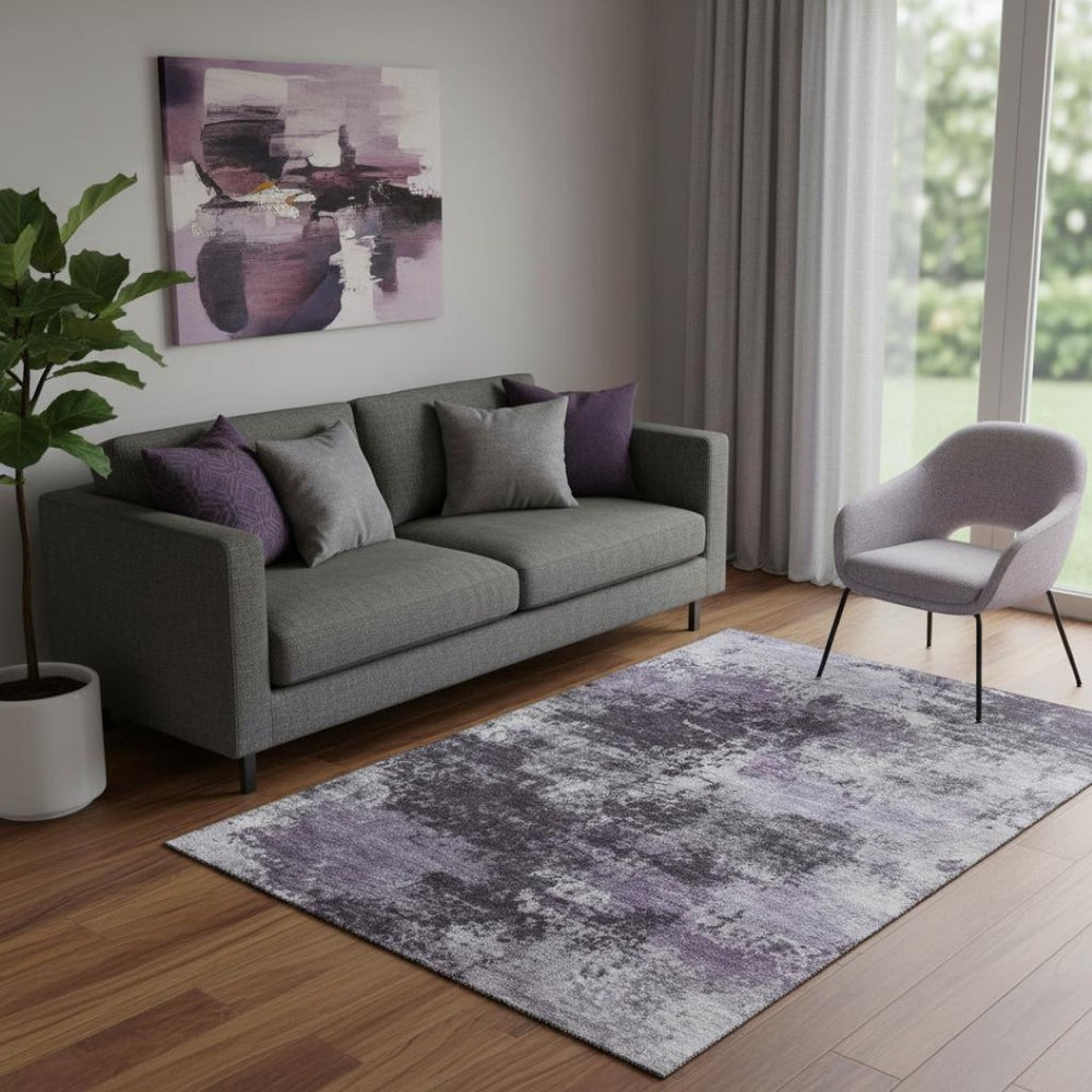 HomeRoots 8' Purple and Lavender Abstract Round Rug - Washable, UV-Protected, Soft & Durable for Any Space 716896
