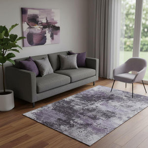 HomeRoots 8' Purple and Lavender Abstract Round Rug - Washable, UV-Protected, Soft & Durable for Any Space 716896