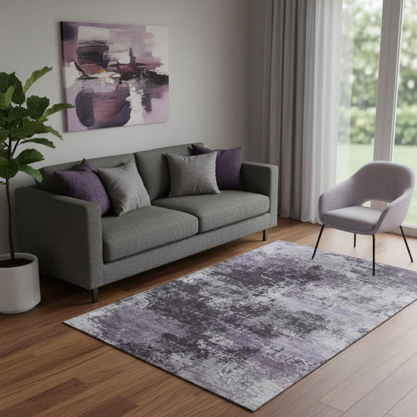 HomeRoots 8' Purple and Lavender Abstract Round Rug - Washable, UV-Protected, Soft & Durable for Any Space 716896
