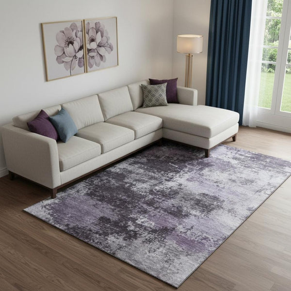 HomeRoots 9' X 12' Contemporary Purple & Lavender Abstract Area Rug – Washable, UV-Protected, Durable Design 716898
