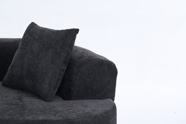 English Elm Crescent-shaped Chenille Loveseat Low Profile Curved Sofa for Modern Living Rooms Black W5188P450356