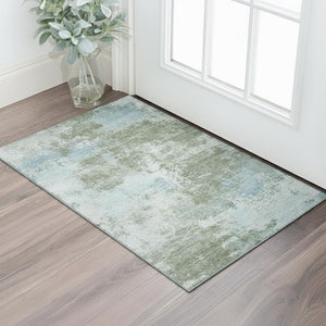 HomeRoots 5' X 8' Sage & Sky Blue Abstract Area Rug - Washable, UV Protected, Stain Resistant for Everyday Living 716901