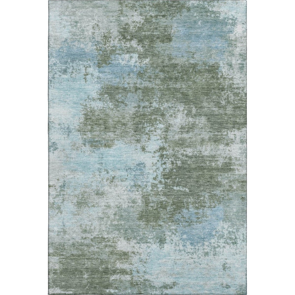 HomeRoots 8' Modern Sage and Sky Blue Abstract Washable Round Rug – UV Protected, Stain Resistant, Durable Design 716902