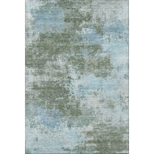 HomeRoots 8' Modern Sage and Sky Blue Abstract Washable Round Rug – UV Protected, Stain Resistant, Durable Design 716902