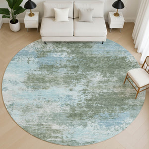 HomeRoots 8' X 10' Stylish Sage and Sky Blue Abstract Area Rug - Washable, UV-Protected, Perfect for Busy Homes! 716903
