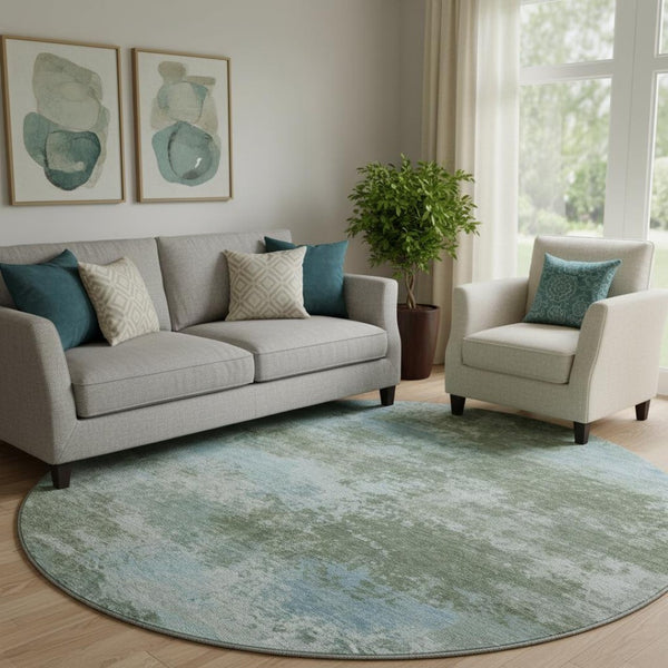 HomeRoots 8' X 10' Stylish Sage and Sky Blue Abstract Area Rug - Washable, UV-Protected, Perfect for Busy Homes! 716903