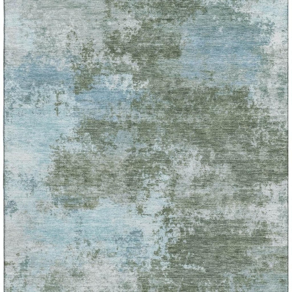 HomeRoots 9' X 12' Sage And Sky Blue Abstract Area Rug - Washable, UV Protected, Stylish & Durable Design 716904