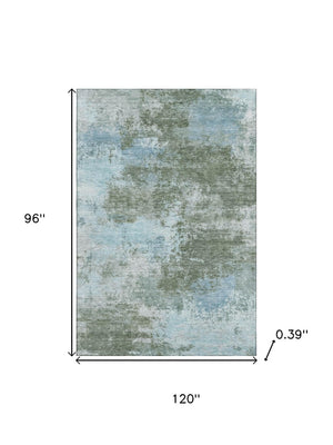 HomeRoots 9' X 12' Sage And Sky Blue Abstract Area Rug - Washable, UV Protected, Stylish & Durable Design 716904