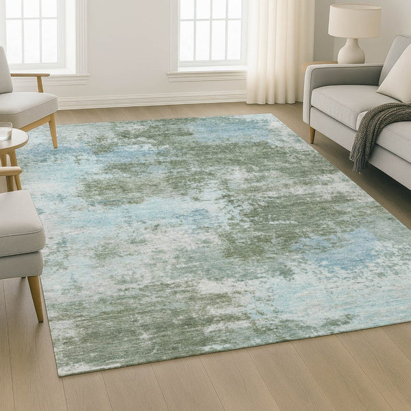 HomeRoots 9' X 12' Sage And Sky Blue Abstract Area Rug - Washable, UV Protected, Stylish & Durable Design 716904