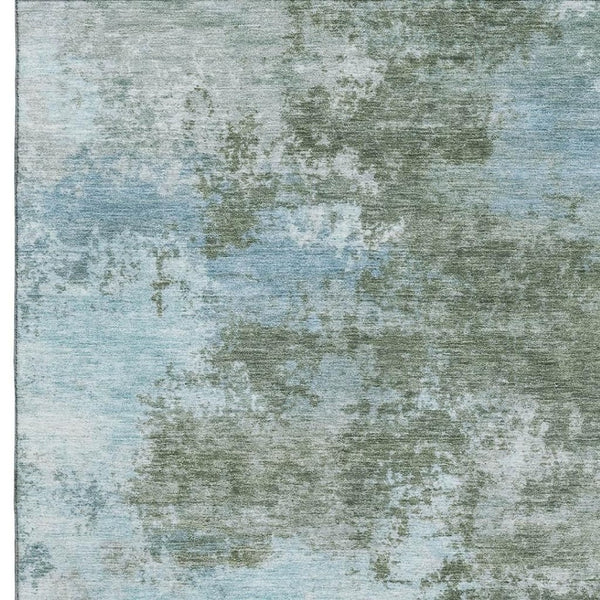 HomeRoots 10' X 14' Sage and Sky Blue Abstract Area Rug – Washable, UV-Protected, Soft & Durable for Busy Homes 716905