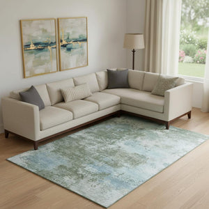 HomeRoots 10' X 14' Sage and Sky Blue Abstract Area Rug – Washable, UV-Protected, Soft & Durable for Busy Homes 716905