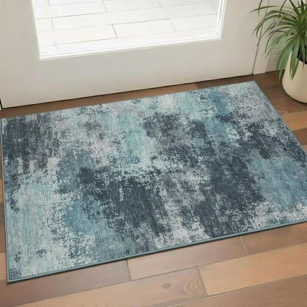 HomeRoots 5' X 8' Teal And Aqua Abstract Washable Area Rug - Modern, Stain-Resistant, UV Protected Design! 716907