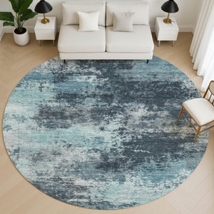 HomeRoots 8' X 10' Teal and Aqua Abstract Area Rug - Washable, UV Protected, Ideal for High-Traffic Spaces! 716909
