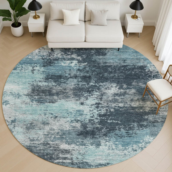 HomeRoots 8' X 10' Teal and Aqua Abstract Area Rug - Washable, UV Protected, Ideal for High-Traffic Spaces! 716909