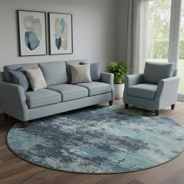 HomeRoots 8' X 10' Teal and Aqua Abstract Area Rug - Washable, UV Protected, Ideal for High-Traffic Spaces! 716909