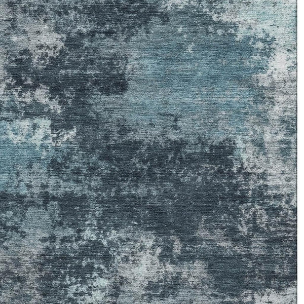 HomeRoots 9' X 12' Teal and Aqua Abstract Washable Area Rug - Stylish UV-Protected, Stain-Resistant Design! 716910