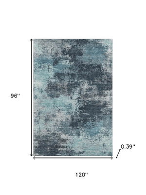 HomeRoots 9' X 12' Teal and Aqua Abstract Washable Area Rug - Stylish UV-Protected, Stain-Resistant Design! 716910