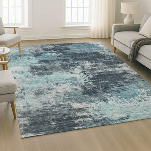 HomeRoots 9' X 12' Teal and Aqua Abstract Washable Area Rug - Stylish UV-Protected, Stain-Resistant Design! 716910