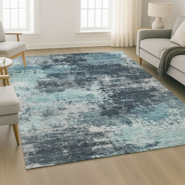 HomeRoots 9' X 12' Teal and Aqua Abstract Washable Area Rug - Stylish UV-Protected, Stain-Resistant Design! 716910