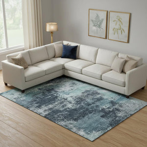 HomeRoots 9' X 12' Teal and Aqua Abstract Washable Area Rug - Stylish UV-Protected, Stain-Resistant Design! 716910