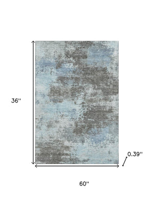HomeRoots 5' X 8' Modern Abstract Taupe and Sky Blue Area Rug - Washable, Durable, UV Protected for All Spaces 716913