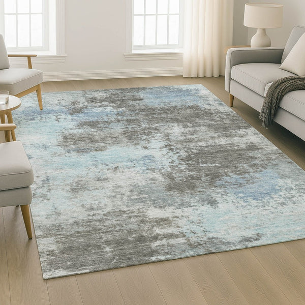 HomeRoots 5' X 8' Modern Abstract Taupe and Sky Blue Area Rug - Washable, Durable, UV Protected for All Spaces 716913