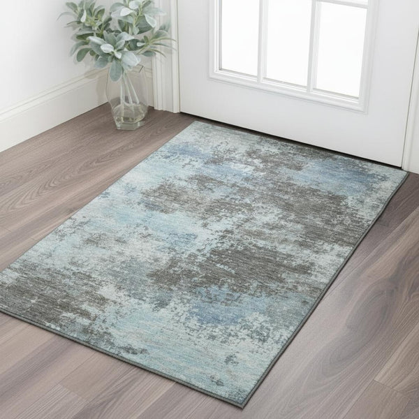 HomeRoots 5' X 8' Modern Abstract Taupe and Sky Blue Area Rug - Washable, Durable, UV Protected for All Spaces 716913