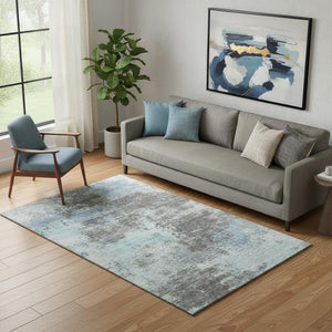 HomeRoots 8' Washable Round Rug in Taupe & Sky Blue - Modern Abstract Design with UV Protection & Durability 716914