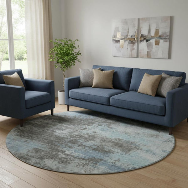 HomeRoots 8' X 10' Washable Taupe & Sky Blue Abstract Area Rug with UV Protection for Easy Care & Style 716915