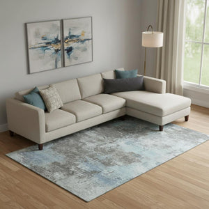 HomeRoots 9' X 12' Abstract Washable Area Rug in Taupe & Sky Blue - UV Protected, Ideal for Busy Homes! 716916