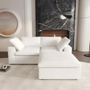 HomeRoots White Linen Blend Modular L-Shaped Sectional - Stylish, Versatile, and Family-Friendly Seating Solution 716919