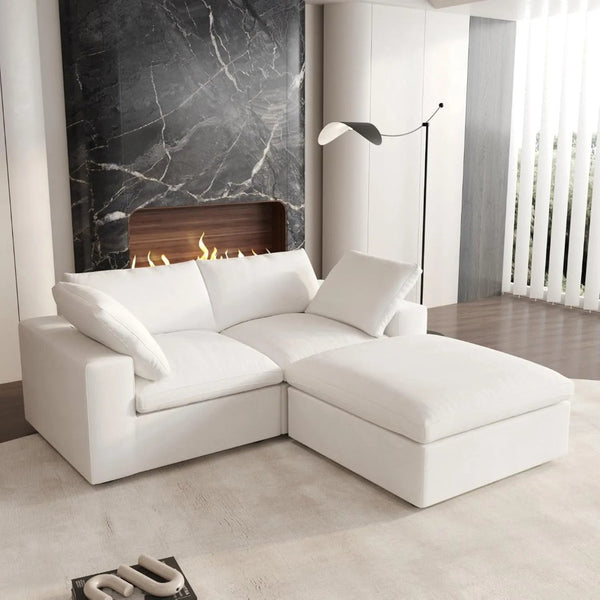 HomeRoots White Linen Blend Modular L-Shaped Sectional - Stylish, Versatile, and Family-Friendly Seating Solution 716919