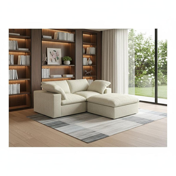 HomeRoots White Linen Blend Modular L-Shaped Sectional - Stylish, Versatile, and Family-Friendly Seating Solution 716919