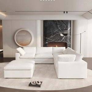 HomeRoots White Linen Blend Modular L-Shaped Sectional Sofa with Storage - Versatile 5-Piece Design for Modern Living 716920