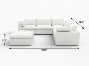 HomeRoots White Linen Blend Modular L-Shaped Sectional Sofa with Storage - Versatile 5-Piece Design for Modern Living 716920