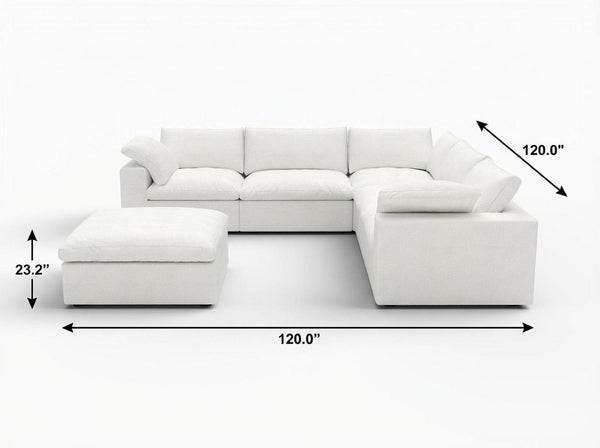 HomeRoots White Linen Blend Modular L-Shaped Sectional Sofa with Storage - Versatile 5-Piece Design for Modern Living 716920