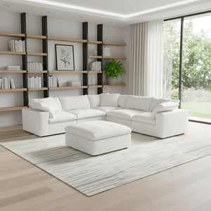 HomeRoots White Linen Blend Modular L-Shaped Sectional Sofa with Storage - Versatile 5-Piece Design for Modern Living 716920