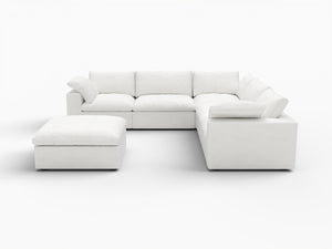HomeRoots White Linen Blend Modular L-Shaped Sectional Sofa with Storage - Versatile 5-Piece Design for Modern Living 716920