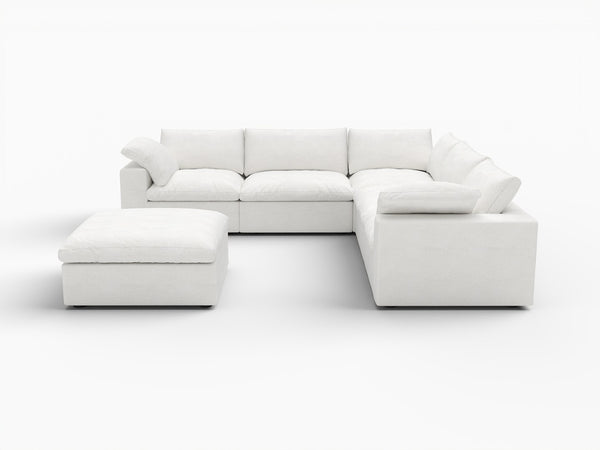 HomeRoots White Linen Blend Modular L-Shaped Sectional Sofa with Storage - Versatile 5-Piece Design for Modern Living 716920