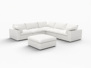 HomeRoots White Linen Blend Modular L-Shaped Sectional Sofa with Storage - Versatile 5-Piece Design for Modern Living 716920