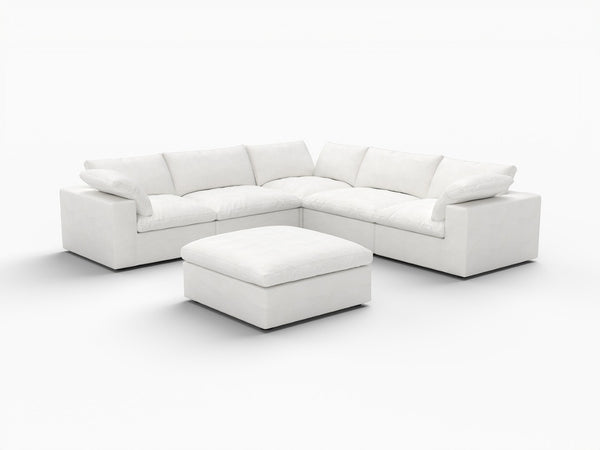 HomeRoots White Linen Blend Modular L-Shaped Sectional Sofa with Storage - Versatile 5-Piece Design for Modern Living 716920