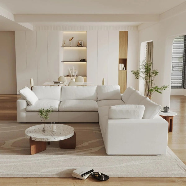 HomeRoots Light Gray Linen Blend Modular Corner Sectional - Stylish, Versatile, and Comfortable Living Room Seating 716921