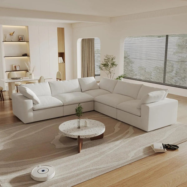 HomeRoots Light Gray Linen Blend Modular Corner Sectional - Stylish, Versatile, and Comfortable Living Room Seating 716921